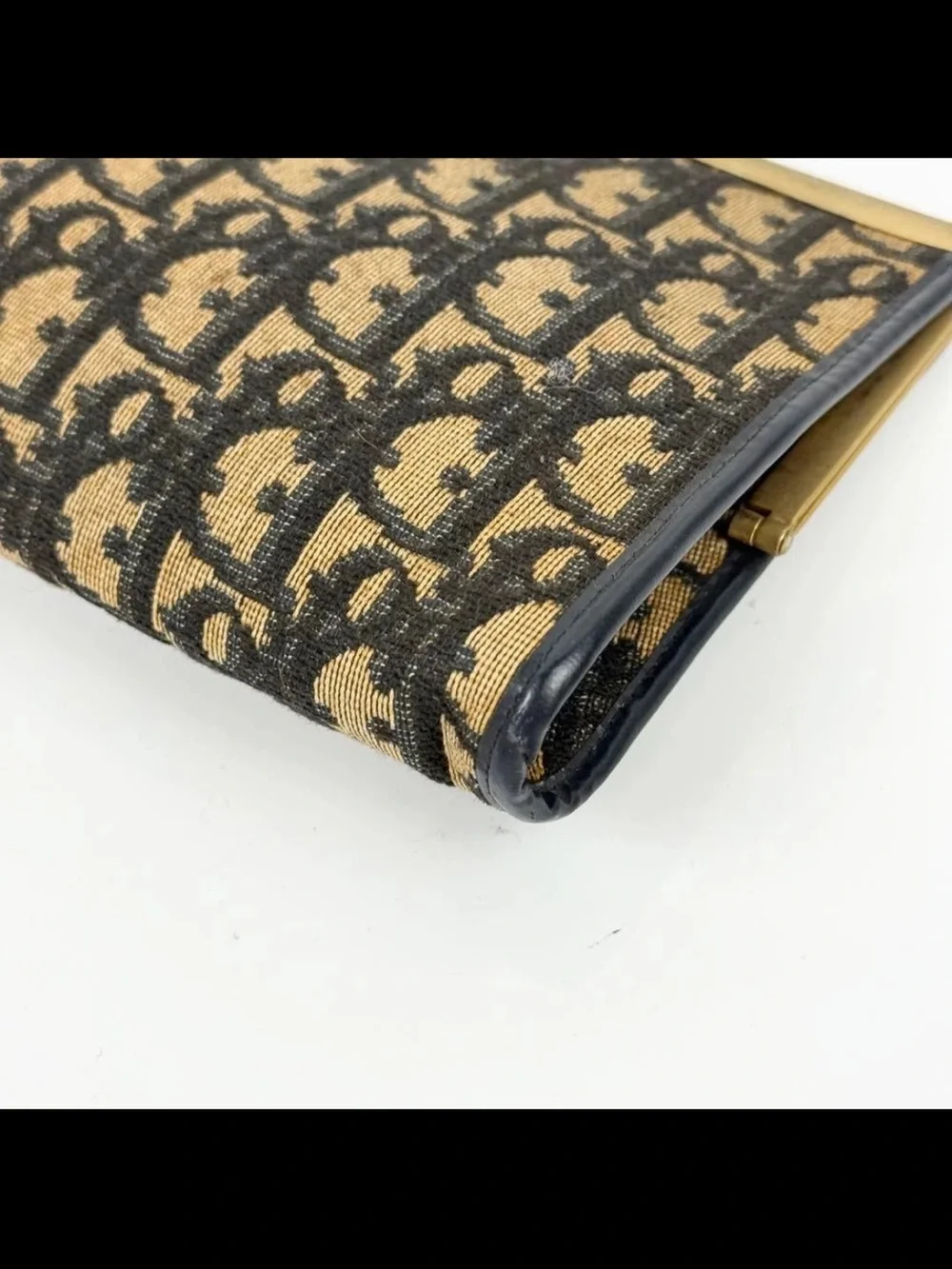 Dior Black and Tan Monogram Clutch with Gold Trim